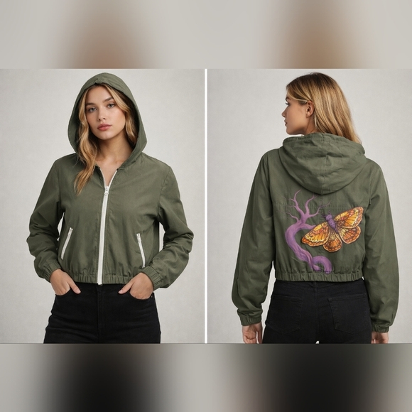 Forever 21 Jackets & Blazers - 2/$20 Forever 21 Green Utility Jacket with Butterfly Design